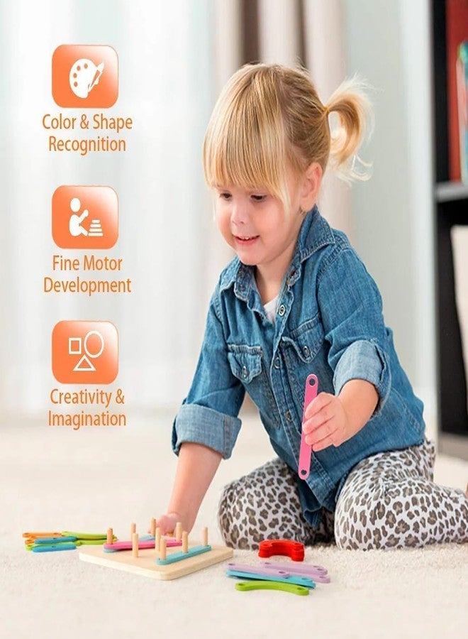 Smoneo 5 in 1 Wooden Activity Pixel Making Puzzle Toy with a Pegboard & 28 Sticks | Montessori Learning Toy for Kids Age of 3-6 Years Old - Image 4